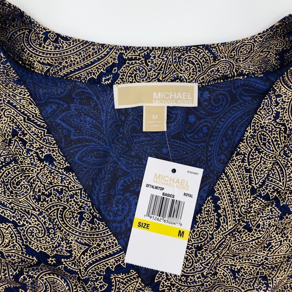 Michael Kors Blue & Gold Paisley Print Top NWT Med - Picture 7 of 8